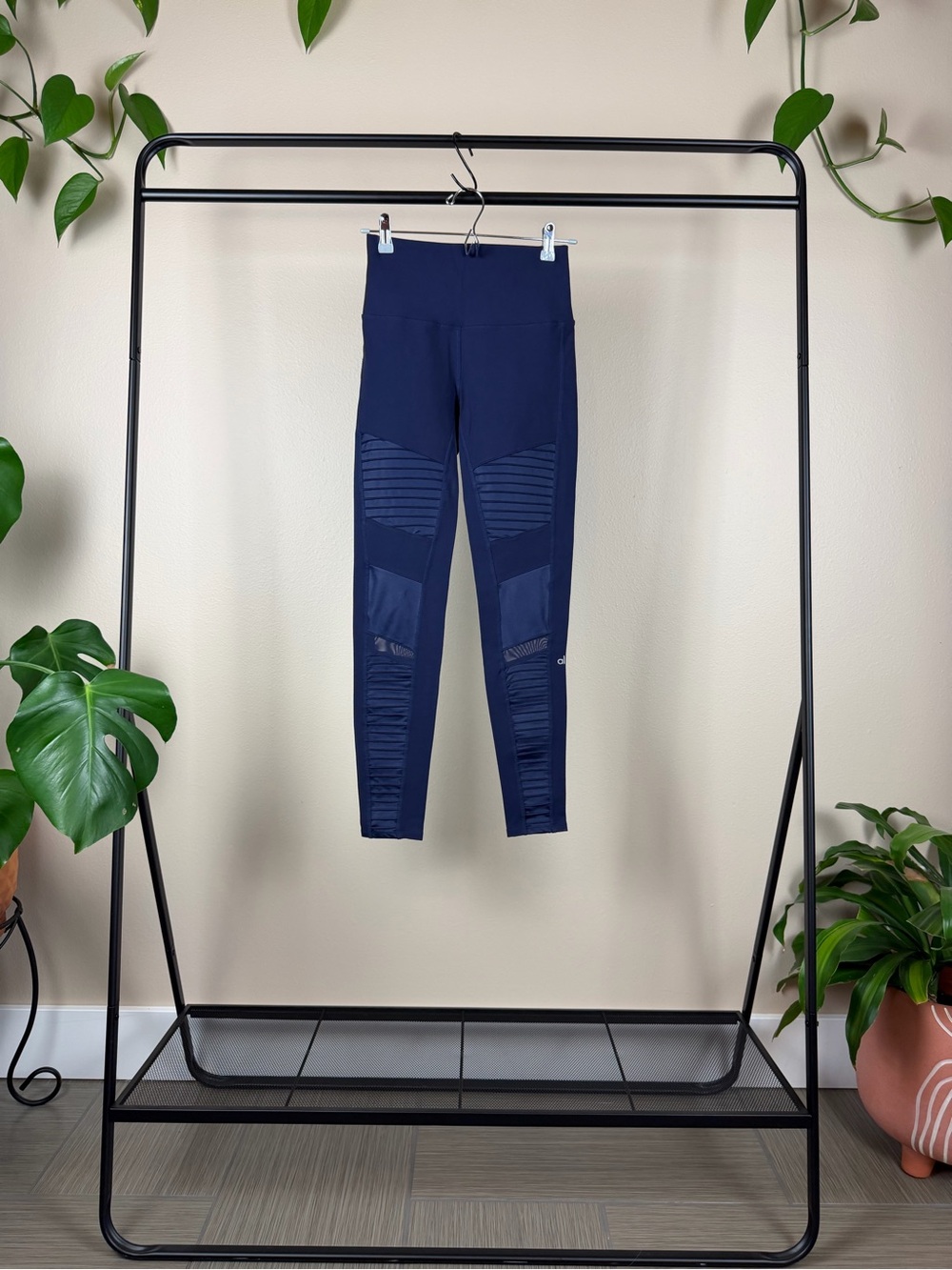 ALO Yoga Navy High-Rise Moto-Detail Leggings